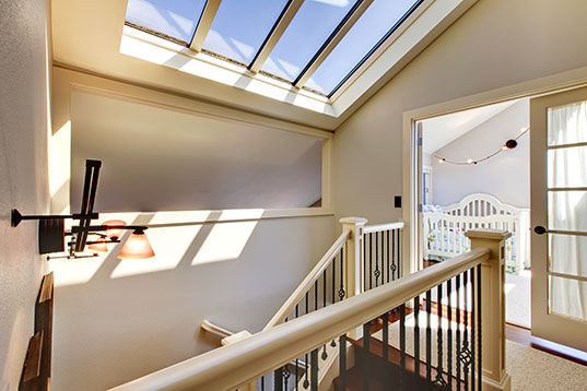 interior shot of newly installed Velux brand skylights installed by Kelly Roofing roofers